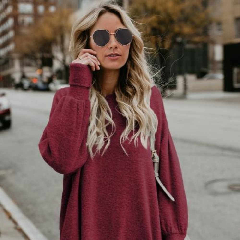 Gorgeous Loose fitting Burgundy Sweater Dress - Picture 2 of 7